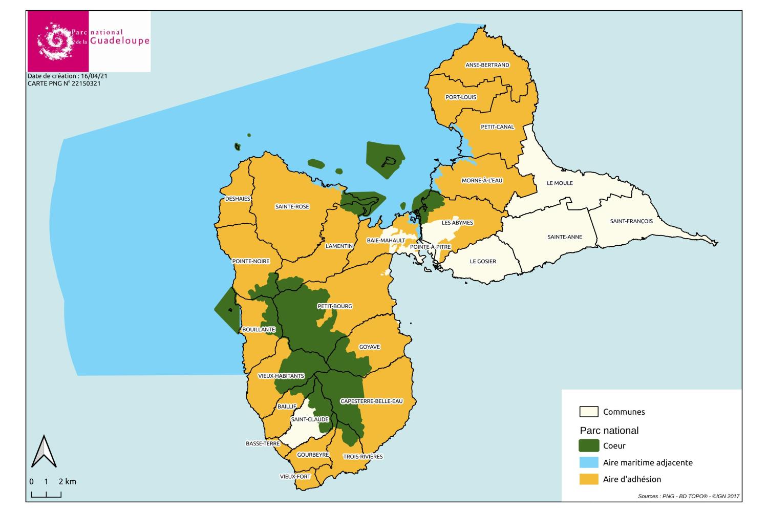 Carte de l'Aire d'adhésion du Parc national de la Guadeloupe